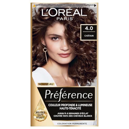 L’ORÉAL PARIS - Coloration Cheveux Permanente - Longue Durée & Lumineuse - Couvre 100% des Cheveux Blancs - Préférence - Nuance : Tahiti (4.0) - Châtain L’ORÉAL PARIS - Coloration Cheveux Permanente - Longue Durée & Lumineuse - Couvre 100% des Cheveux Blancs - Préférence - Nuance : Tahiti (4.0) - Châtain