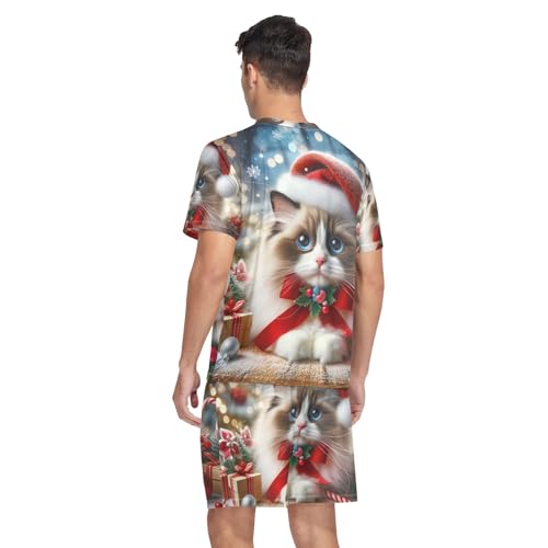 Mens Pajama Short Sleeve Pajama Set Lounge V Neck Nightwear 2 Pcs Pj Set, S-XXL2