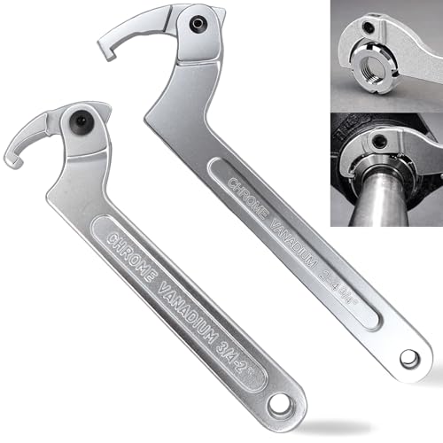 Wadoy Adjustable C Spanner Hook Wrench Tool, Chrome Vanadium 3-4-2(19-51Mm)+2-4 3-4(51-121Mm) Spanner Set-Used to Tighten Side Slot Nuts on Collars, Lock Nuts and Bearings Collets