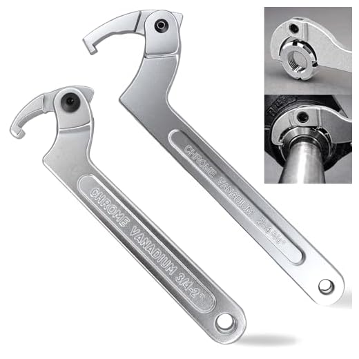 Wadoy Adjustable C Spanner Hook Wrench Chrome Vanadium 3/4-2"(19-51Mm)+2-4 3/4"(51-121Mm) Spanner Set-Used to Tighten Side Slot Nuts on Collars, Lock Nuts and Bearings