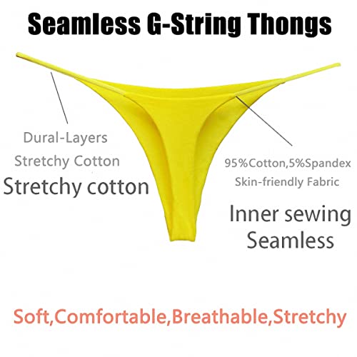 Sakvilsec Women Underpants Seamless Thong Temptation Underwear Low Waist G-String(Yellow,M) #TOP3