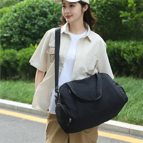 Wet And Dry Separation Women's Handbag Travel Soft Foldable Pure Cotton Breathable Leisure Bag(Black)3