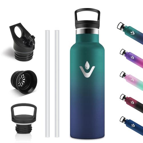 Vikastar Botella Termica, 500 ml Sin BPA, Botella Agua Acero Inoxidable, Reutilizable, Cantimplora, Mantener 12H Caliente/24 Frío, Botella de Agua para Niños, Deportes, Fitness, Verde & Azul