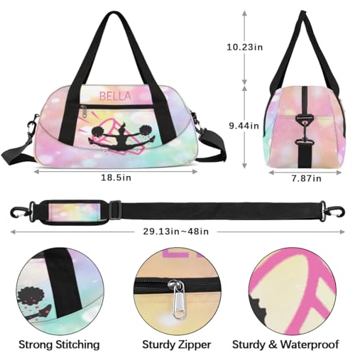 Custom Kids Sports Duffel Bag Pink Rainbow Bokeh Cheers Personalized Dance Gym Bag for Boys Girls Lightweight Weekender Travel Duffle Cheer Bag3