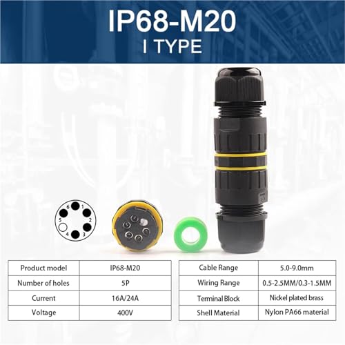 Borne de câblage étanche IP68 M20 raccord à vis pour câble électrique 5.0-9.0mm 5P