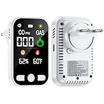 4 in 1 Plug in Rilevatore di monossido di carbonio, allarme CO portatile, rilevatore di gas con batteria ricaricabile integrata da 1000 mAh e schermo HD [CO Temp Umidità] - Norma EN 50291 - Bianco