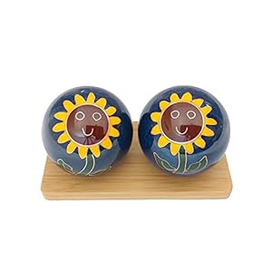 Sunflower Baoding Balls with Bamboo Stand. Chiming Chinese Health Balls for Hand Therapy, Exercise, and Stress Relief (Medium 1.6 Inch)