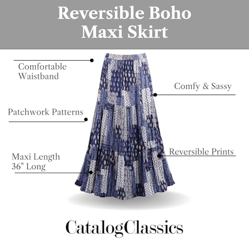 Catalog Classics Womens Reversible Boho Maxi Skirt - Patchwork Floral Long Skirt, 36" L - Gold/Green - Small2