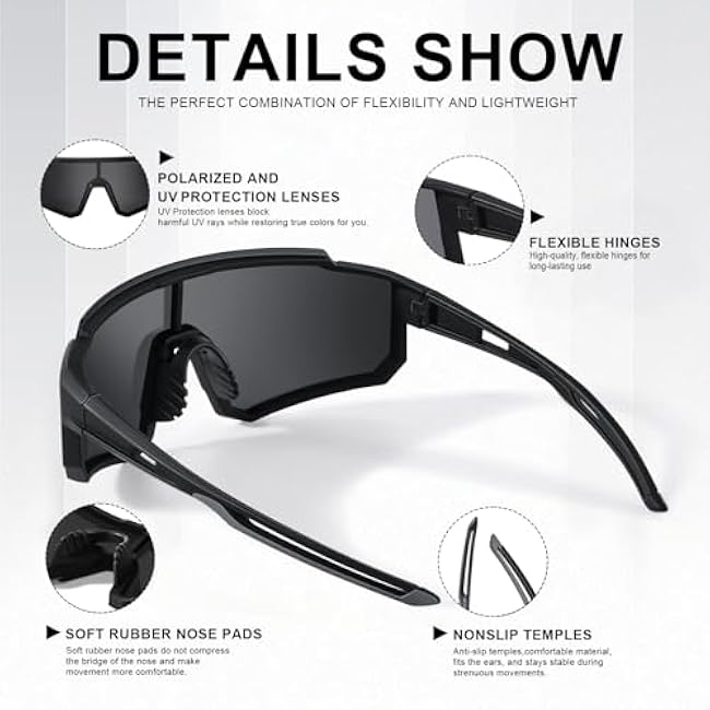 Polarized Sports Sunglasses for Men and Women,Fishing Cycling Mountain Bike Baseball Sunglasses with UV Protection