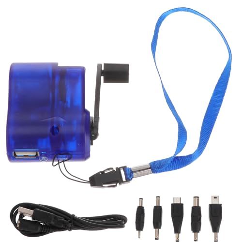 Housoutil Cargador De Emergencia para Teléfono USB De Mano, 2 Piezas Cargador De Mano USB De Emergencia para Teléfono Dinamo con 5 Conectores Y Cable, Azul