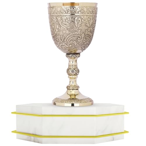 REPLICARTZ Gold Embossed Chalice Goblet – Medieval-Style Brass Cup for Ceremonial Use, Wine, Altar, and Religious Décor – 7 oz / 210 ml Full Size Vintage Goblet for Collectors & Gifts