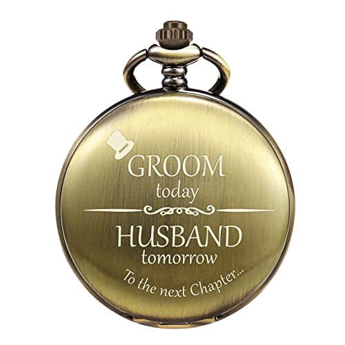 Image of TREEWETO Mens Engraved Pocket Watch Gifts for The Groom from Bride Pocket Watches Wedding Gift for Groom Husband Man on Wedding Day