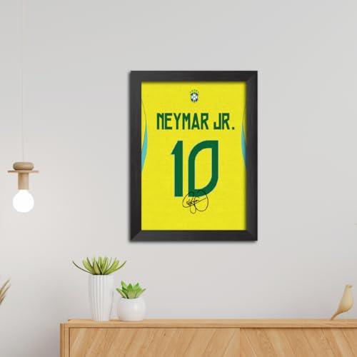Image of TenorArts Neymar Jr Poster Frame Brazil 2026 Worldcup Jersey Laminated Photo Print Signature Framed Painting with Matt Finish Black Texture (12 inches x 9inches)