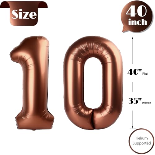 Image of Dark Brown Number 10 Balloon 40 inch, Coffee Brown 10 Number Balloons, 10th Birthday Decorations, Chocolate 10 Year Old Dark Brown Party Supplies