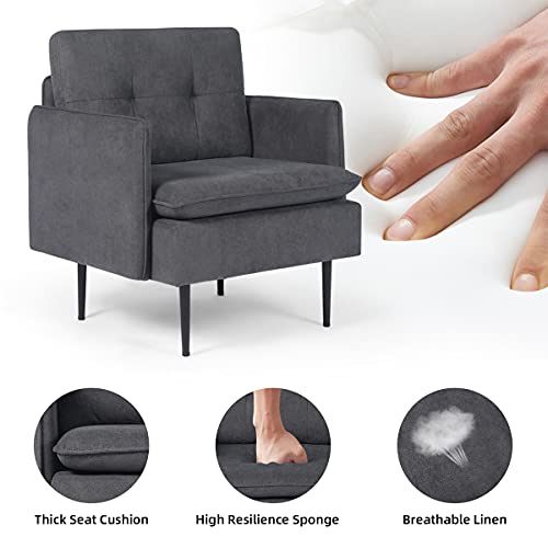 Aodailihb Modern Accent Chairs Armchair Bedroom Chairs Living Room Chair Club Chairs Single Sofa Mid Century Furniture Comfy Luxury Seat With 4 Metal Legs/Thick Padding For Small Spaces(1, Grey) #TOP2