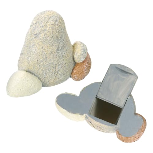 sourcing map Fake Rock Hidden Key Box, Hide a Spare Key Waterproof Key Hider, Key Storage Lock Box Stone for Outside Garden Decoration, Light Grey