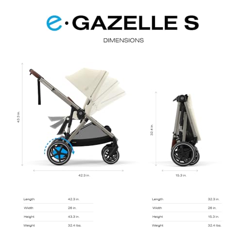 Image of Cybex e-Gazelle S Electronic Assist Stroller - Gazelle S Single-to-Double Electric Stroller, Smart Assist, Rocking Mode, 20+ Configurations & Compact Fold, Seashell Beige with Taupe Frame