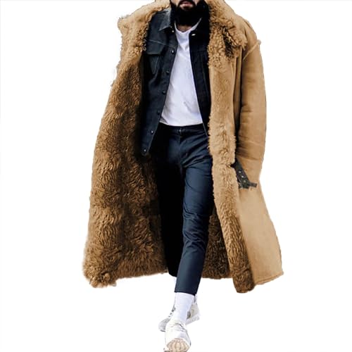Men Long Overcoat Faux‑Fur Overcoat Fleece Lined Coats Suede Outerwear