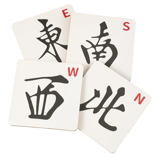 Hushee 4 Pack Mahjong Coasters, Colorful Mah Jong Gift for Mahj Cup, Drink, Table Game, 3.94 x 3.94 Inch (North, South, East, West)