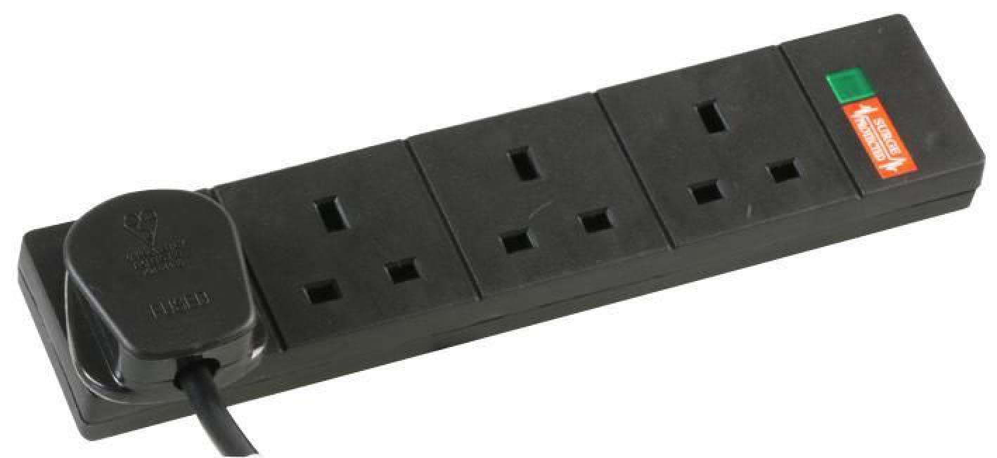 Pro Elec 4 Gang Surge Protected Extension Lead, Black 5m