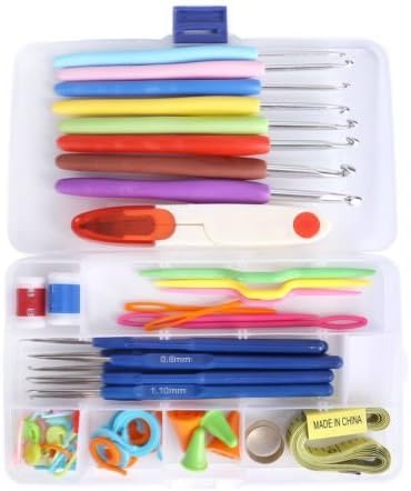 Professional Crochet Hooks Kits Projects Crafts Clothes Novelty Sets of 16Pcs Multi Colour Soft Grip Handle Aluminum Knitting Needles Tools