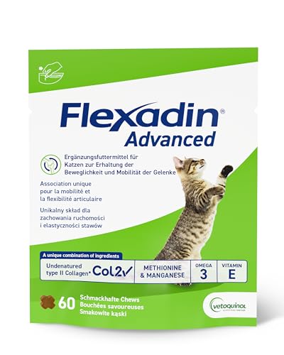 FLEXADIN Advanced® Katze |Innovativer Ansatz für die Gelenkgesundheit | undenaturiertes Kollagen Typ II – 60 Gelenkleckerli