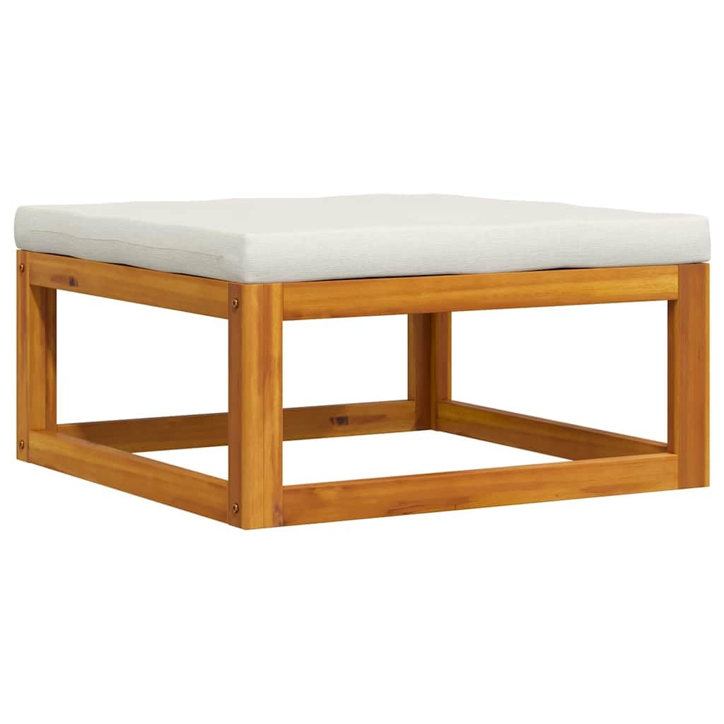 vidaXL Reposapiés con Cojín Taburete Jardín Asiento Sala de Estar Salón Terraza Patio Exterior Balcón Estable Blanco Crema Madera Maciza de Acacia