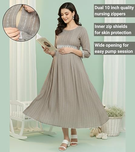 Image of DUMMY SHAPE Feeding Kurtis for Women Cotton Blend | Floral Anarkali Kurta with Dual Nursing Zippers for Pregnancy & Breastfeeding | Maternity Dresses | Gifts for Pregnant Woman