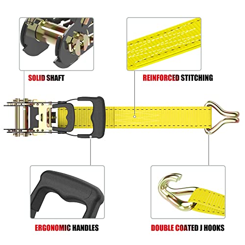 Awelcraft Ratchet Straps (4Pk) - 4500Lbs Breaking Strength 1.5''×15' Heavy Duty Tie Down Straps With Padded Handles, Double J Hooks & Soft Loops For Moving Motorcycle, Trailer & Trucks (Yellow) #TOP2