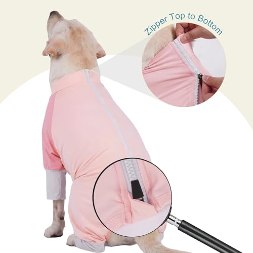 Image of ROZKITCH Summer Cooling Dog Shirt UV Protection, Lightweight & Comfortable Dog Pajamas for Extra Large Dogs Ideal for Dogs in Hot Weather Four Long Sleeves Tank Top RedPink 4XL
