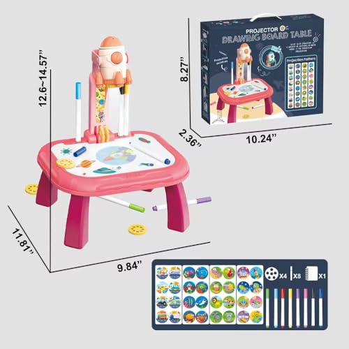 Image of Cable World Drawing Projector for Kids, Art and Crafts, Drawing Board with 8 Color Pens, Kids Drawing Projector Table -Draw Art Sketcher Desk with Pattern Slides, Markers and Blank Book (Space)