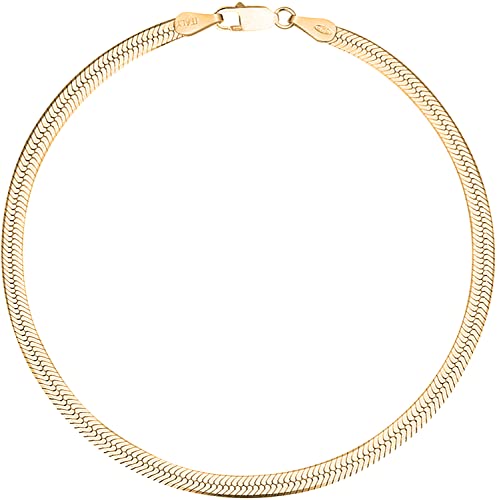 Savlano 18K Gold Plated 925 Sterling Silver Solid Italian Herringbone Magic Diamond Cut Link Chain Bracelet With Gift Box For Women & Men - Made in Italy