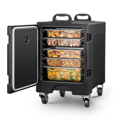 Catering Food Warmer, 82Qt Front Loading Hot Box for Catering, LLDPE Insulated Food Pan Carrier for 5 Full-Size Pan, w/Wheels, Stackable, Handles, Hot Box Food Warmer for Camping, Restaurant