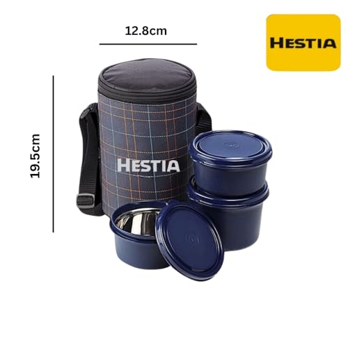 Image of Stainless Steel Lunch Box with Bag (400ml, 600ml, 250ml) | Microwave Safe Office Lunch Box with Bag | 3 Containers Tiffin Box Set for Office, School & Travel (Blue)
