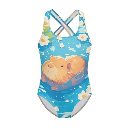 Image of Kid One Piece Swimsuit with Cross Back Girls Summer Sleeveles Swimwear for 5-14 Years