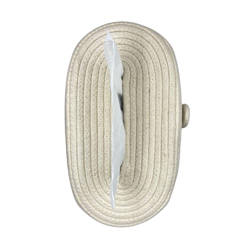 Image of BOBBINY Jute Cotton Tissue Box Holder, Handcrafted Tissue Container for 100 Pulls Natural Tissue Holder for Office Living Bedroom Car Desk Dining Table Home Decor (Off White, Design 6)
