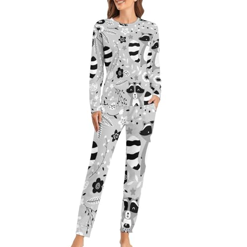 Ensemble pyjama femme raton laveur anti-froid pour dormir confortablement toute la nuit