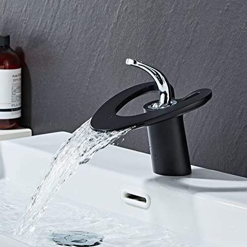 Waterfall Basin Taps Bathroom Mixer Sink Tap Black Single Lever Hot and Cold Mixer Monobloc Taps, White