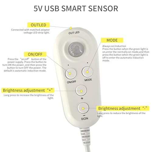 Tira LED Flexible con Sensor de Movimiento 5V USB 3M Luz Blanca Fría miniatura 5