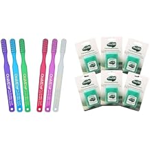 OraMD Dr Bass Toothbrush 6-Pack + Pure Unwaxed Dental Floss 6-Pack Soft Bristles Sensitive Teeth