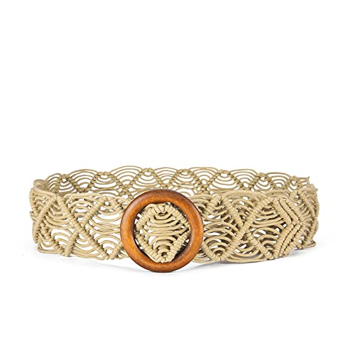 Jeesblsy Cinturón de Vestir Tejido, Trenza de Cuerda para Mujeres y Niñas, Amplio Bohemio Decorativo Belt con Hebilla de Madera para Fiesta, Vestido Largo de Playa (Verde claro)