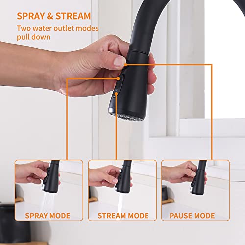 Grifo de cocina sin contacto negro mate extraíble con sensor de movimiento 5
