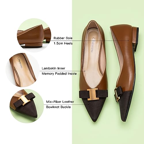 C. Paravano Women's Flats - Pointed Toe Ballet Flats for Women | Slip-On Work Flats with Bow, Comfortable Elegant Shoes for Office, Casual Daily Wear(Size 8,Brown)4