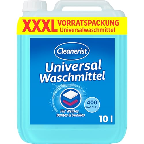 Cleanerist Flüssigwaschmittel Universal Waschmittel | 10 Liter Vollwaschmittel Grosspackung | bis zu 250 Waschladungen color weiß schwarz+Ausgießer