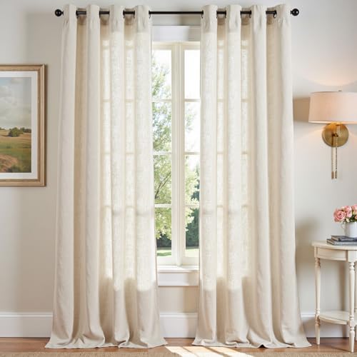 jinchan 108 Inch Curtains for Living Room Bedroom Semi Sheer Linen Curtains Light Glare Filtering Extra Long Beige Drapes for Dining Room Doorway Farm