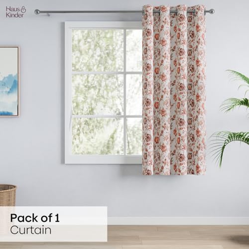 Image of haus & kinder Digital Printed Cotton Window Curtain 5 Feet Long Pack of 1 Window Curtain, 5 Feet Curtain for Window (Rustic Petal, Light Pink 130x152 CM)