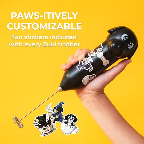 Image of Zulay Kitchen Dog Milk Frother Wand - Cutesy Frother, Meet Your New Frothing Buddy Ace The Dog, Adoption Papers and Stickers Included, Paw-fectly for Lattes, Cappuccino & Matcha - Black