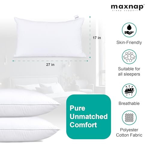 Image of Luxury Comfort White Pillow with White Beading | Soft Microfiber Fabric | Plush Conjugate Fiber Filling | Elegant & Durable Design | Standard 27 x 17 Inch | Set of 1