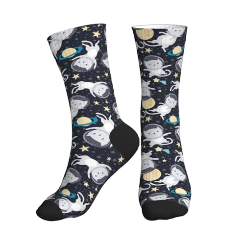 Langhbozdp Divertidos calcetines deportivos con estampado de astronauta y gato para mujeres y hombres, calcetines atléticos novedosos, para Navidad, vacaciones o regalos, 2 Negro-2, Altoa única