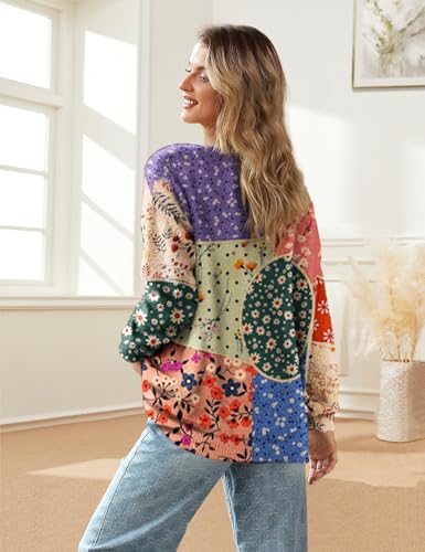 Image of YESNO Women's Fall V-Neck Cardigan Sweaters Casual Graphic Oversized Open Front Button Down Long Sleeves Knit Tops SCV